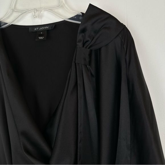 St. John Silk Black Drape Bow Blouse Top Sz S - Picture 4 of 11